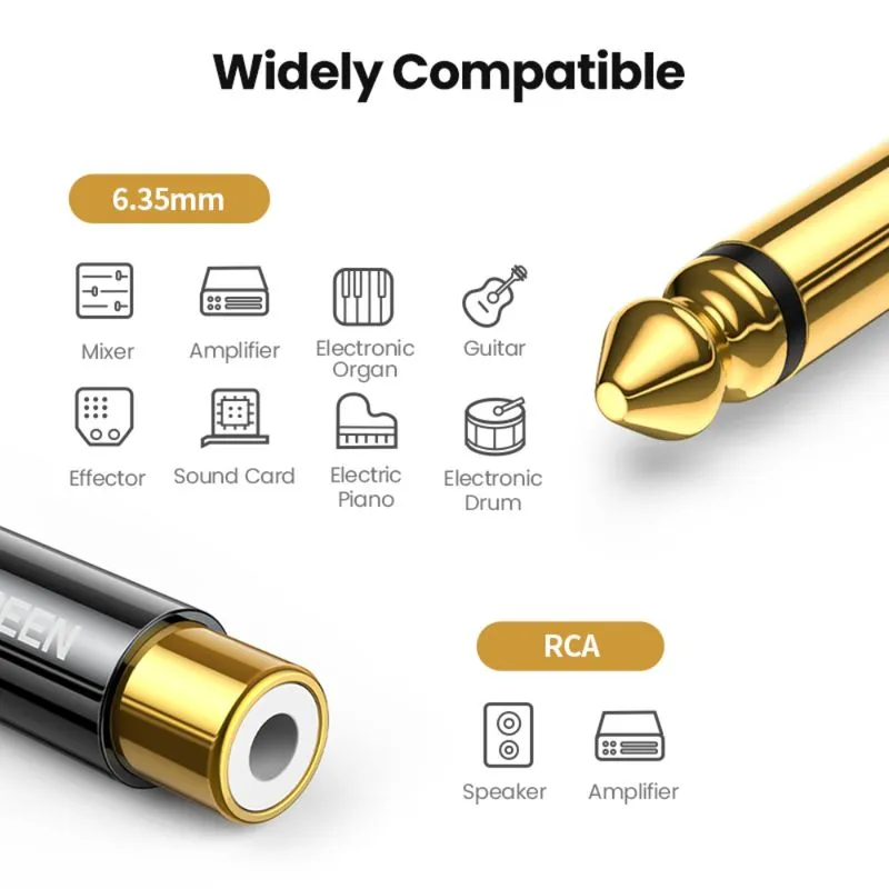 MUSICLAND UGREEN ADAPTADOR GOLD MONO RCA H:M PLUG 6.3MM AV169 3