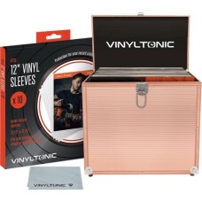 VINYLTONIC - MALETA PARA VINILOS 40 LPS ORO ROSADO + 10 FUNDAS + PAÑO